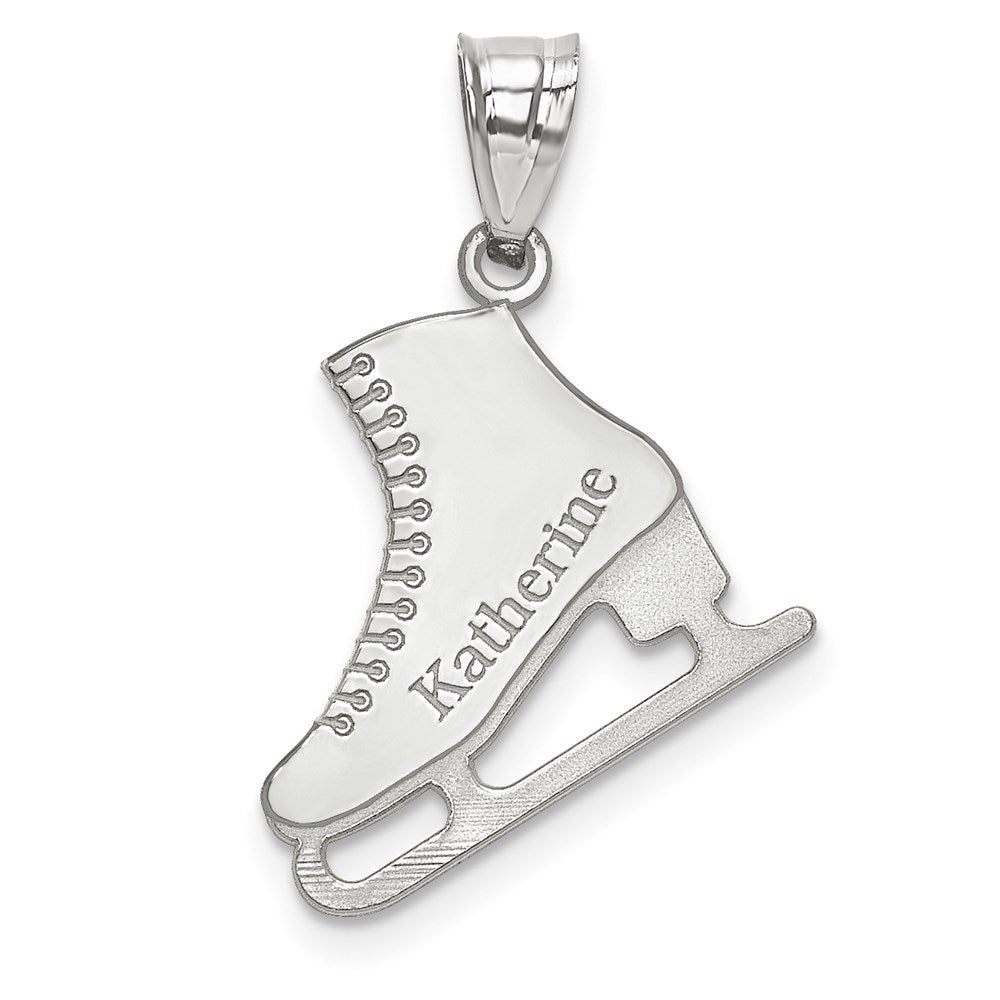Sterling Silver/Rhodium-plated Personalized Ice skate Pendant