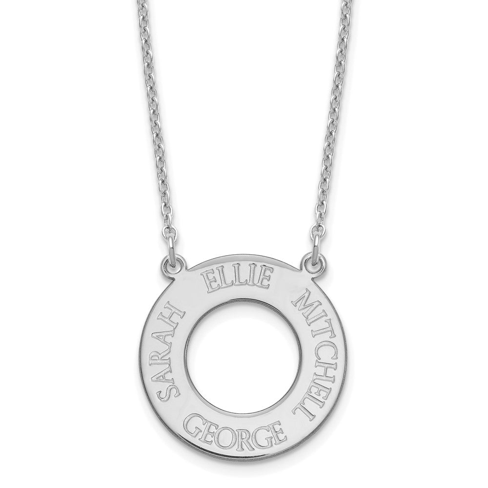 Sterling Silver/Rhodium-plated Circle with 4 Name Necklace