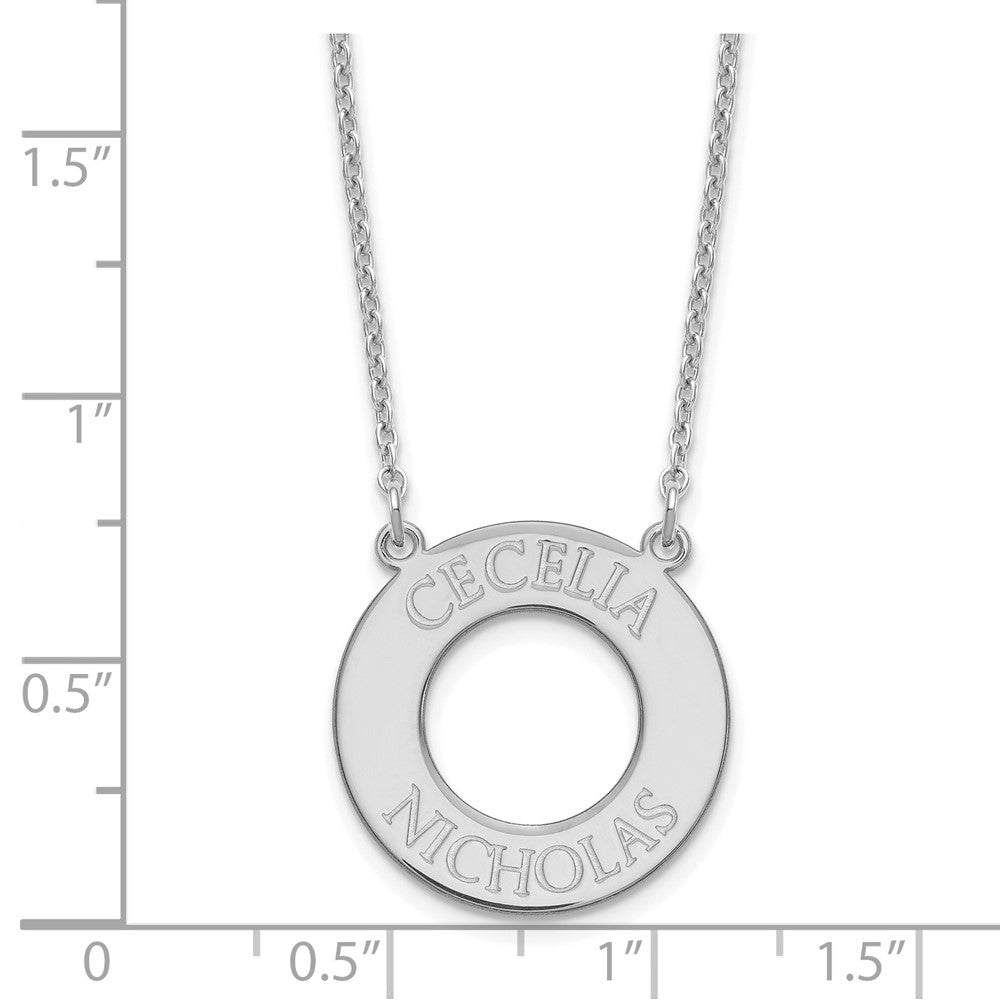 Sterling Silver/Rhodium-plated Circle with 2 Name Necklace