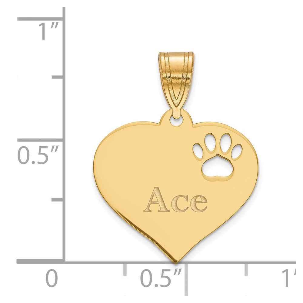 SS/Gold-plated  Heart with Name and  Paw Print Cut-out Pendant