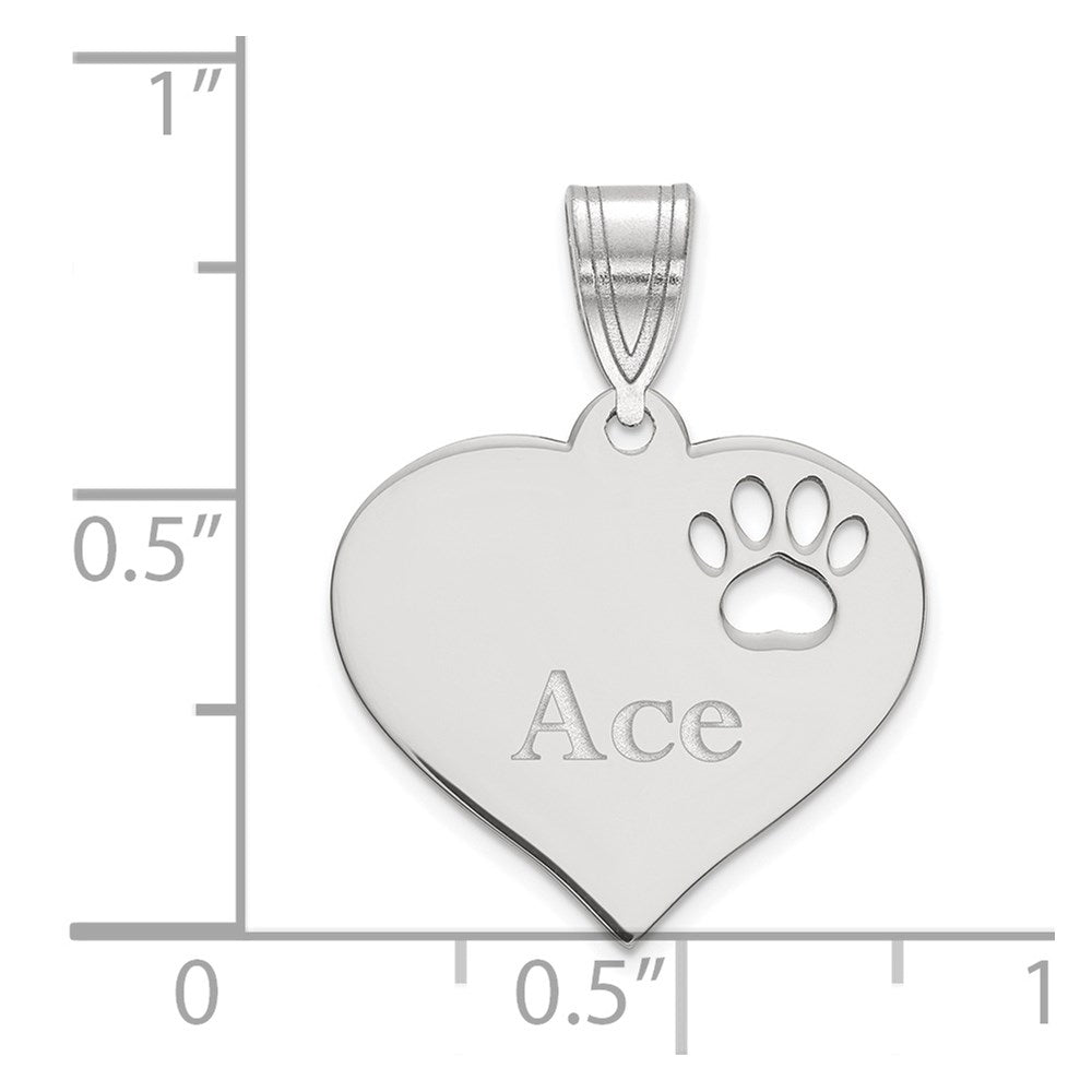 SS/Rhod-plated  Heart with Name and Paw Print Cut-out Pendant