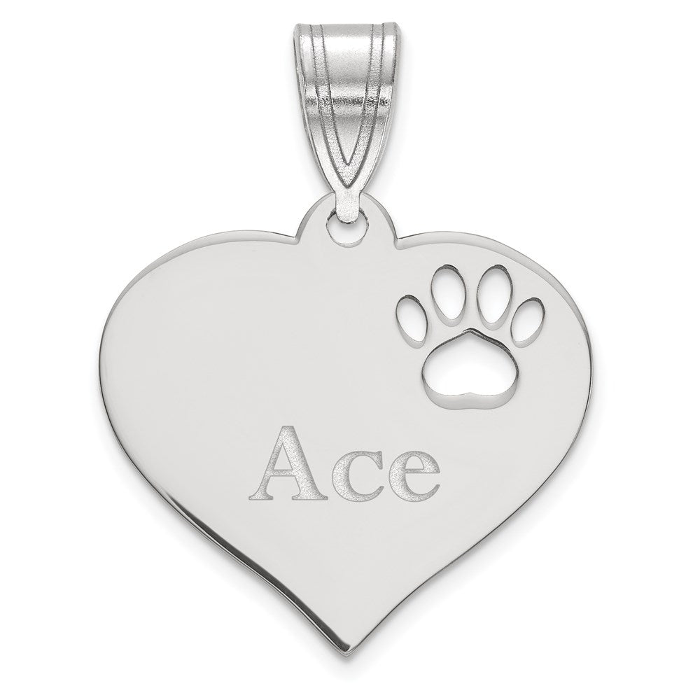 SS/Rhod-plated  Heart with Name and Paw Print Cut-out Pendant