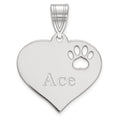 SS/Rhod-plated  Heart with Name and Paw Print Cut-out Pendant