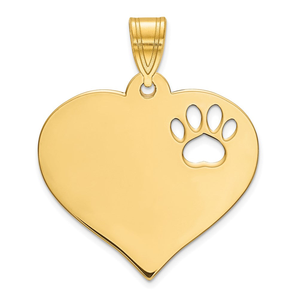 SS/Gold-plated Blank Heart with Cut-out Paw Print Pendant