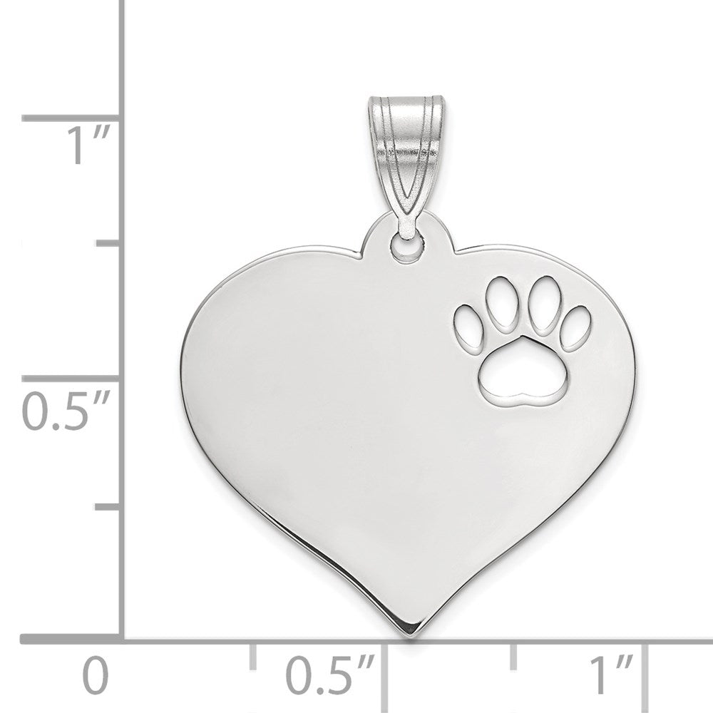SS/Rhodium-plated Blank Heart with Cut-out Paw Print Pendant
