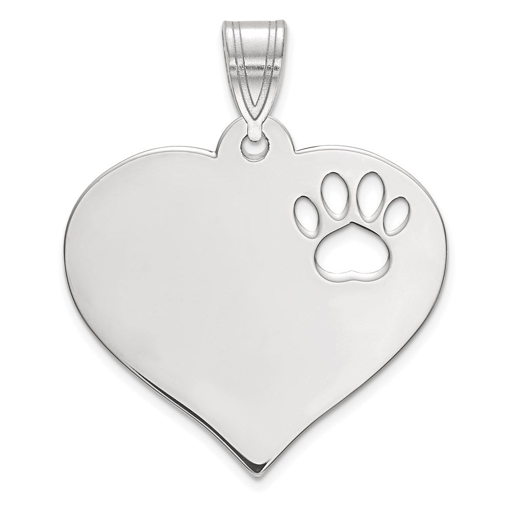SS/Rhodium-plated Blank Heart with Cut-out Paw Print Pendant