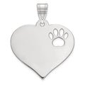 SS/Rhodium-plated Blank Heart with Cut-out Paw Print Pendant