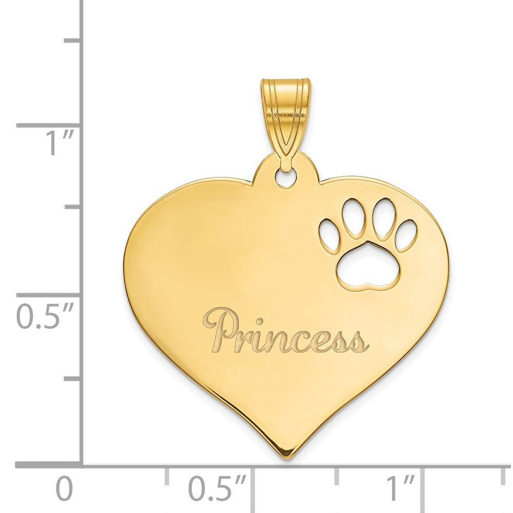 SS/Gold-plated  Heart with Name and  Paw Print Cut-out Pendant