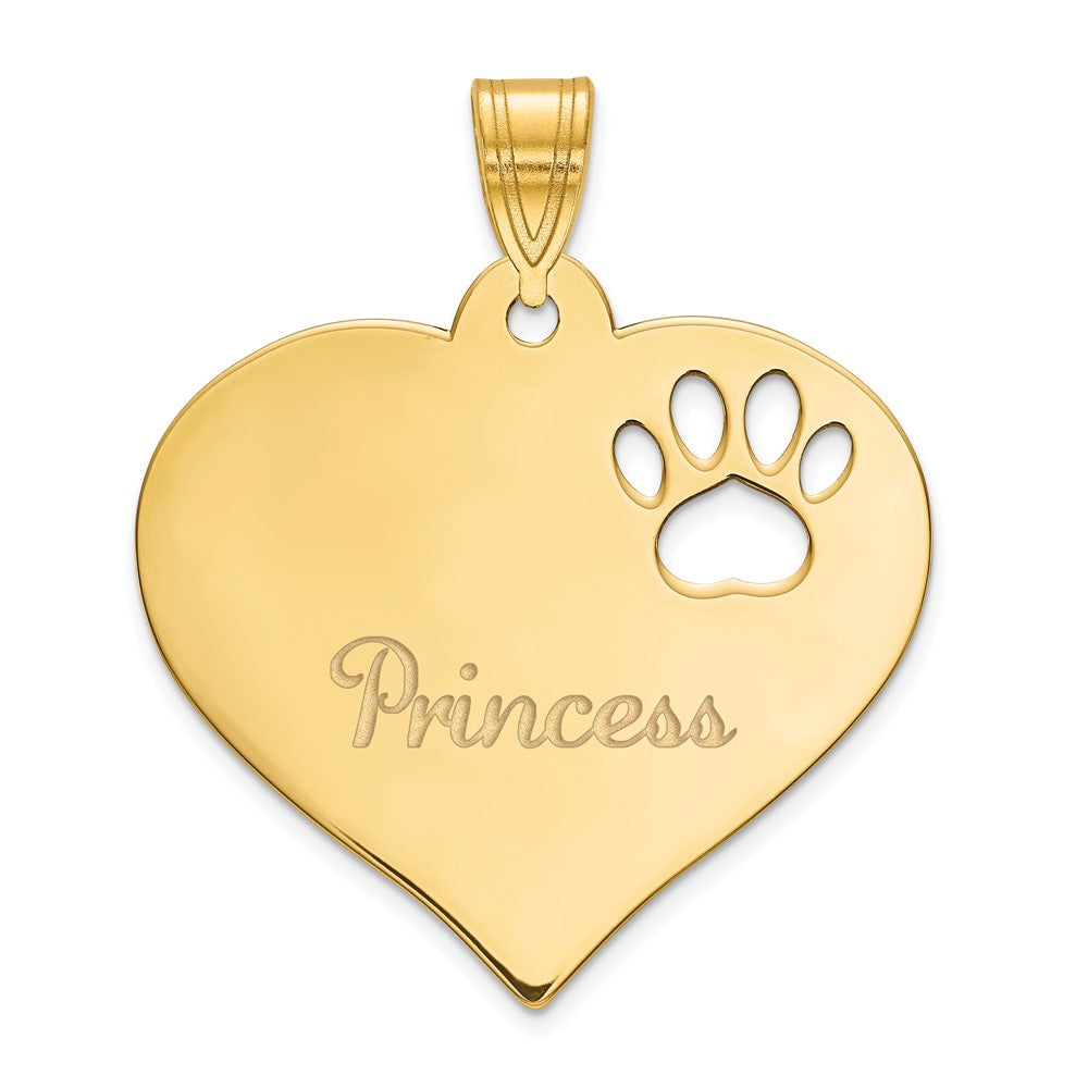 SS/Gold-plated  Heart with Name and  Paw Print Cut-out Pendant