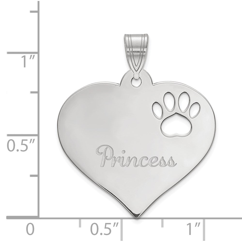 SS/Rhod-plated  Heart with Name and Paw Print Cut-out Pendant