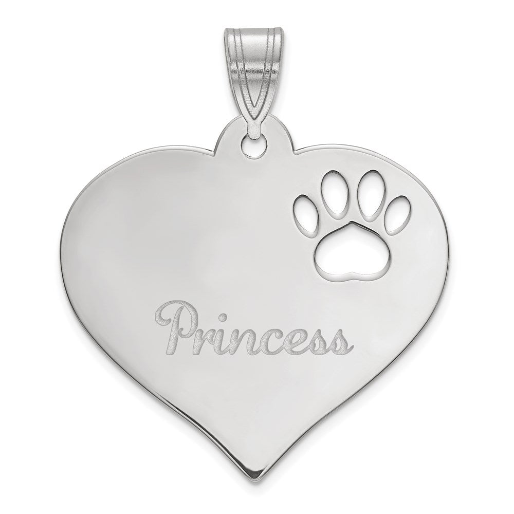 SS/Rhod-plated  Heart with Name and Paw Print Cut-out Pendant