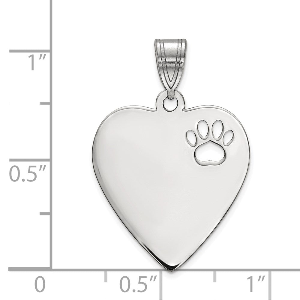 Sterling Silver/Rhodium-plated Heart with Cut Out Paw Print Pendant