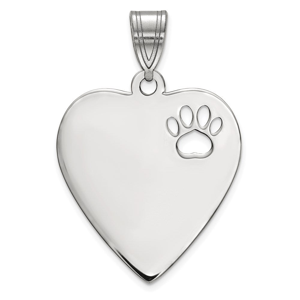 Sterling Silver/Rhodium-plated Heart with Cut Out Paw Print Pendant