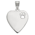Sterling Silver/Rhodium-plated Heart with Cut Out Paw Print Pendant