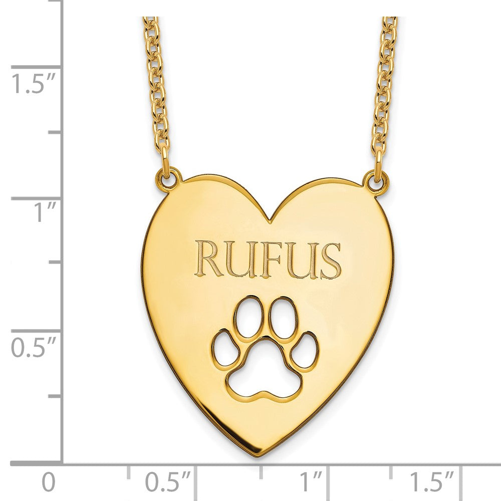SS/Gold-plated Heart with Cut Out Paw Print Necklace