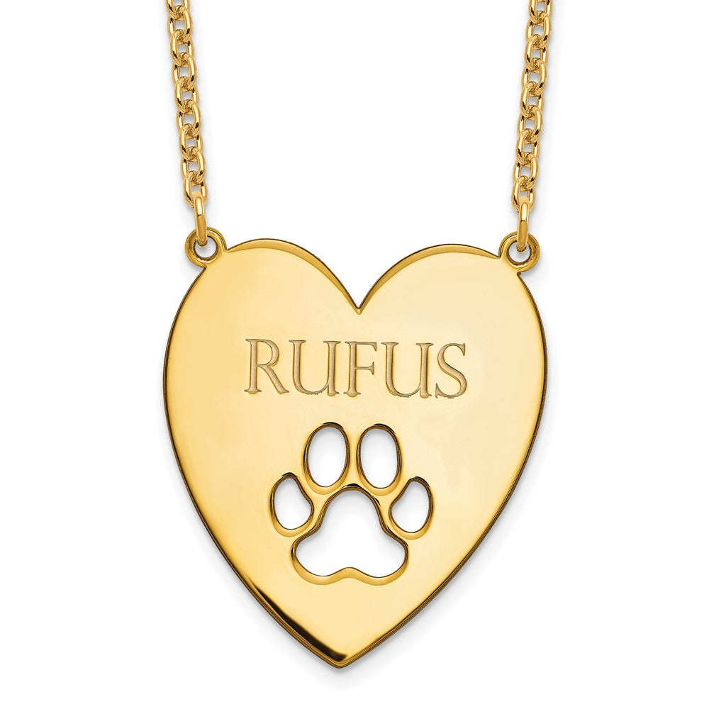 SS/Gold-plated Heart with Cut Out Paw Print Necklace