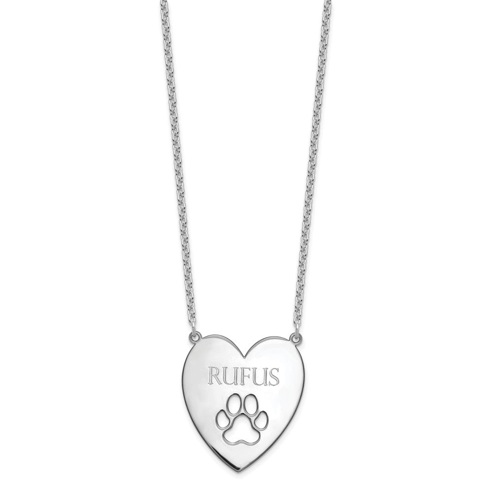 SS/Rhodium-plated Heart with Cut Out Paw Print Necklace
