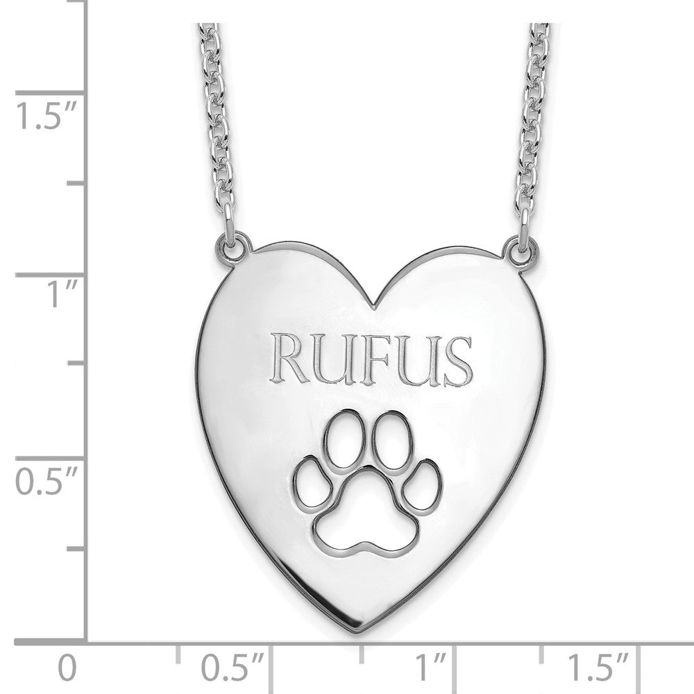 SS/Rhodium-plated Heart with Cut Out Paw Print Necklace