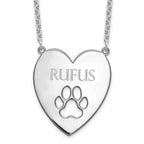 SS/Rhodium-plated Heart with Cut Out Paw Print Necklace