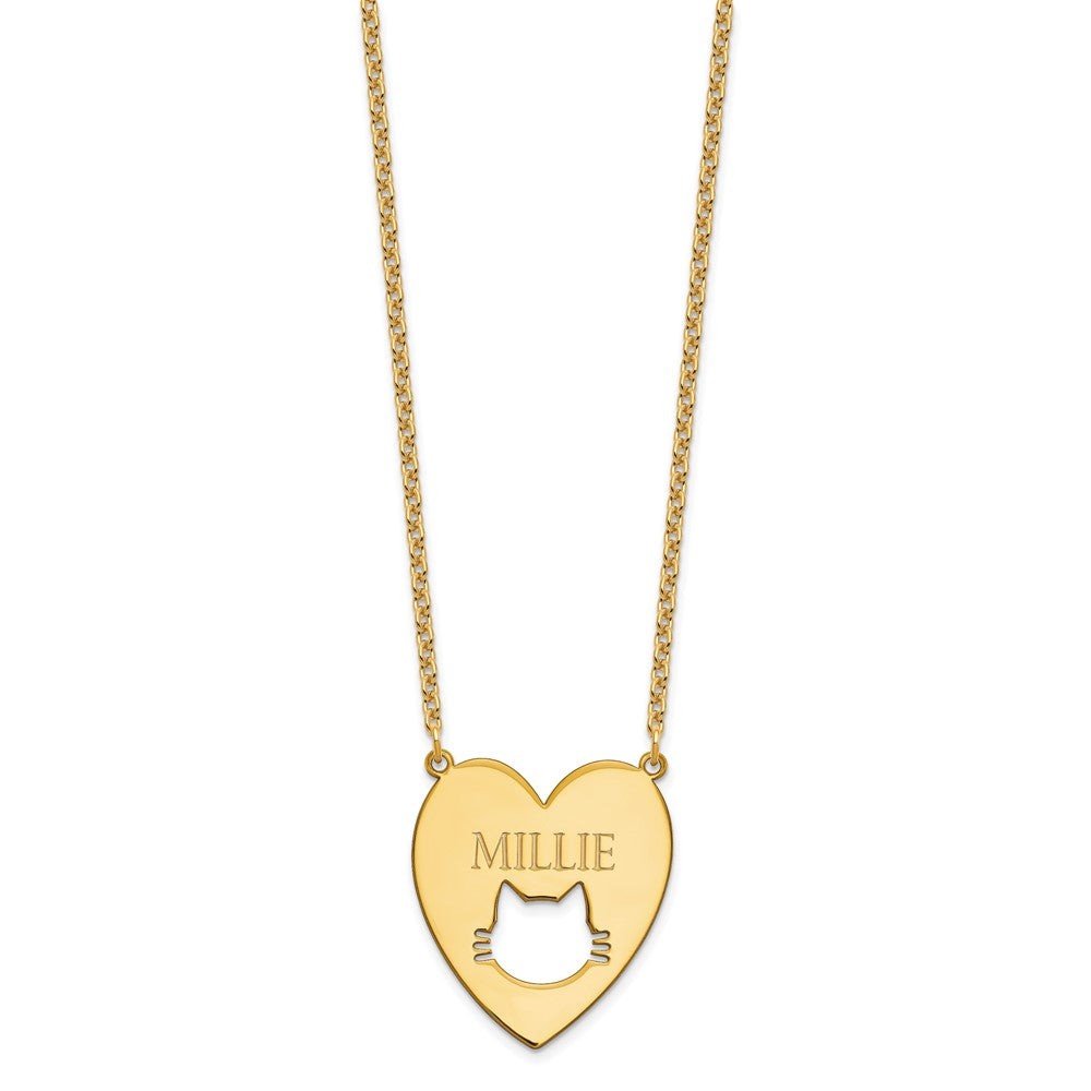 Sterling Silver/Gold-plated Heart with Cut Out Cat Face Necklace
