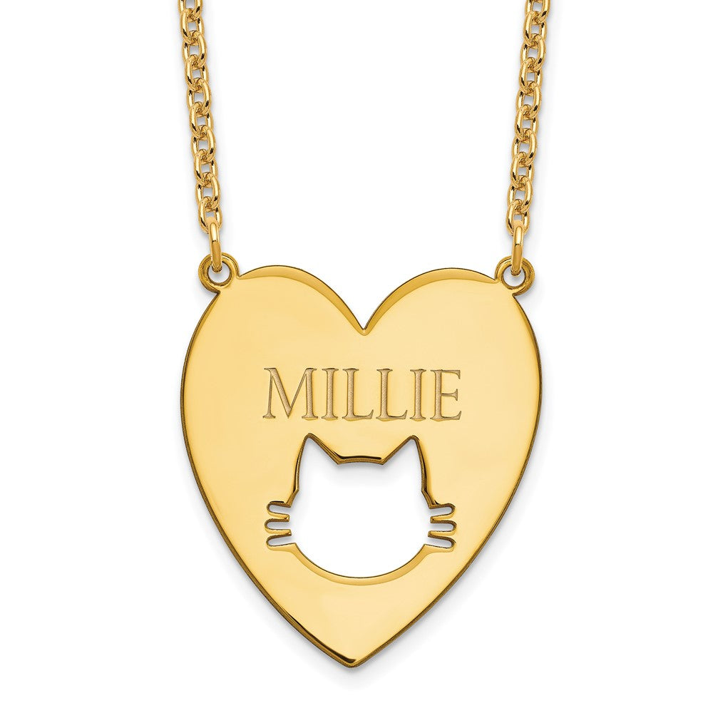 Sterling Silver/Gold-plated Heart with Cut Out Cat Face Necklace
