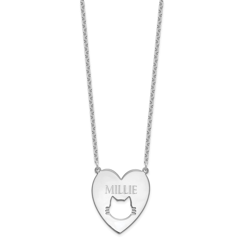 Sterling Silver/Rhodium-plated Heart with Cut Out Cat Face Necklace