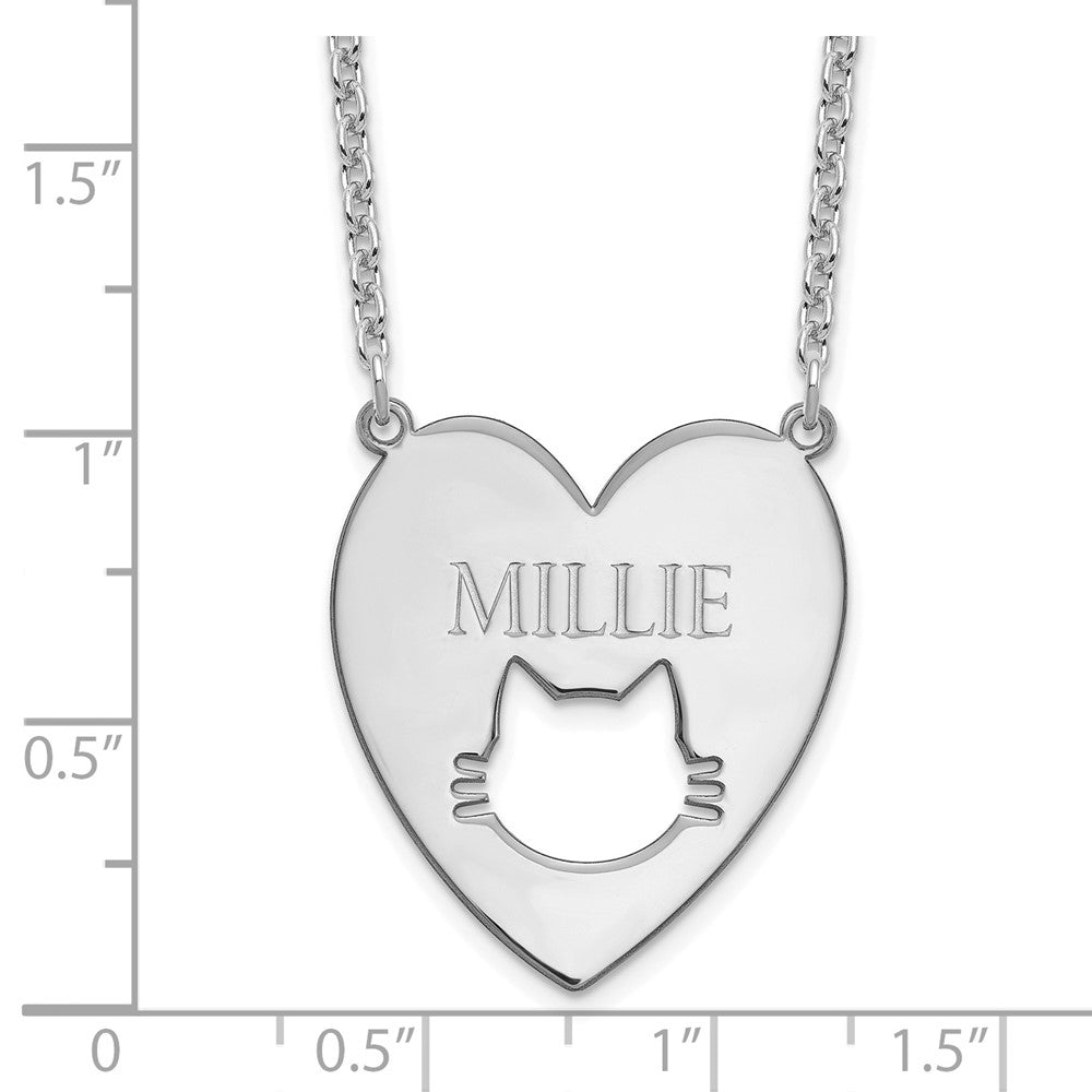 Sterling Silver/Rhodium-plated Heart with Cut Out Cat Face Necklace