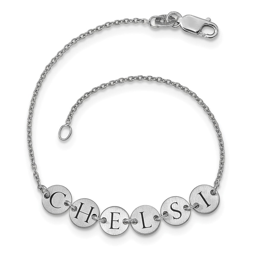 Sterling Silver/Rhodium-plated Epoxy Letter Disc Bracelet