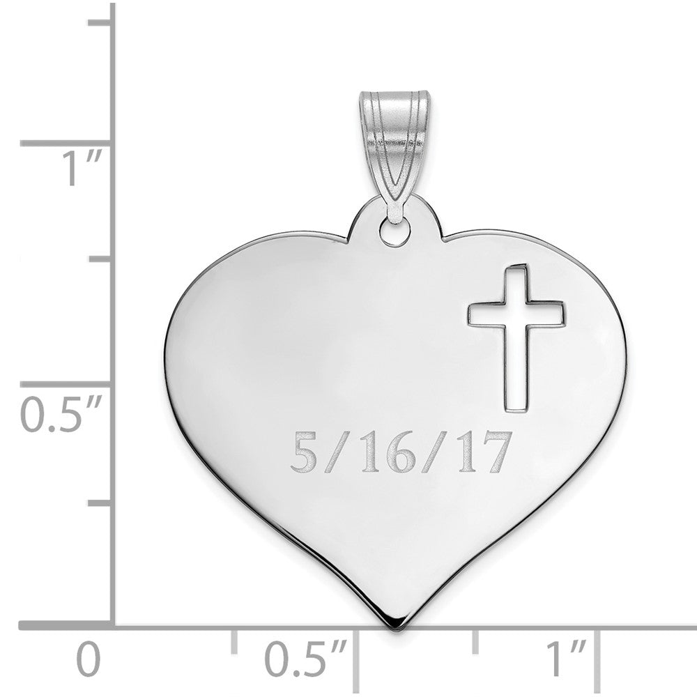 SS/Rhodium-plated Personalized Heart with Cut Out Cross Pendant