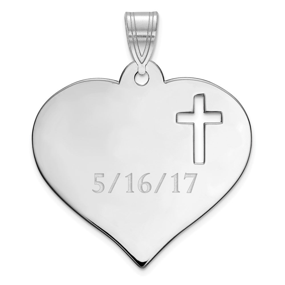 SS/Rhodium-plated Personalized Heart with Cut Out Cross Pendant