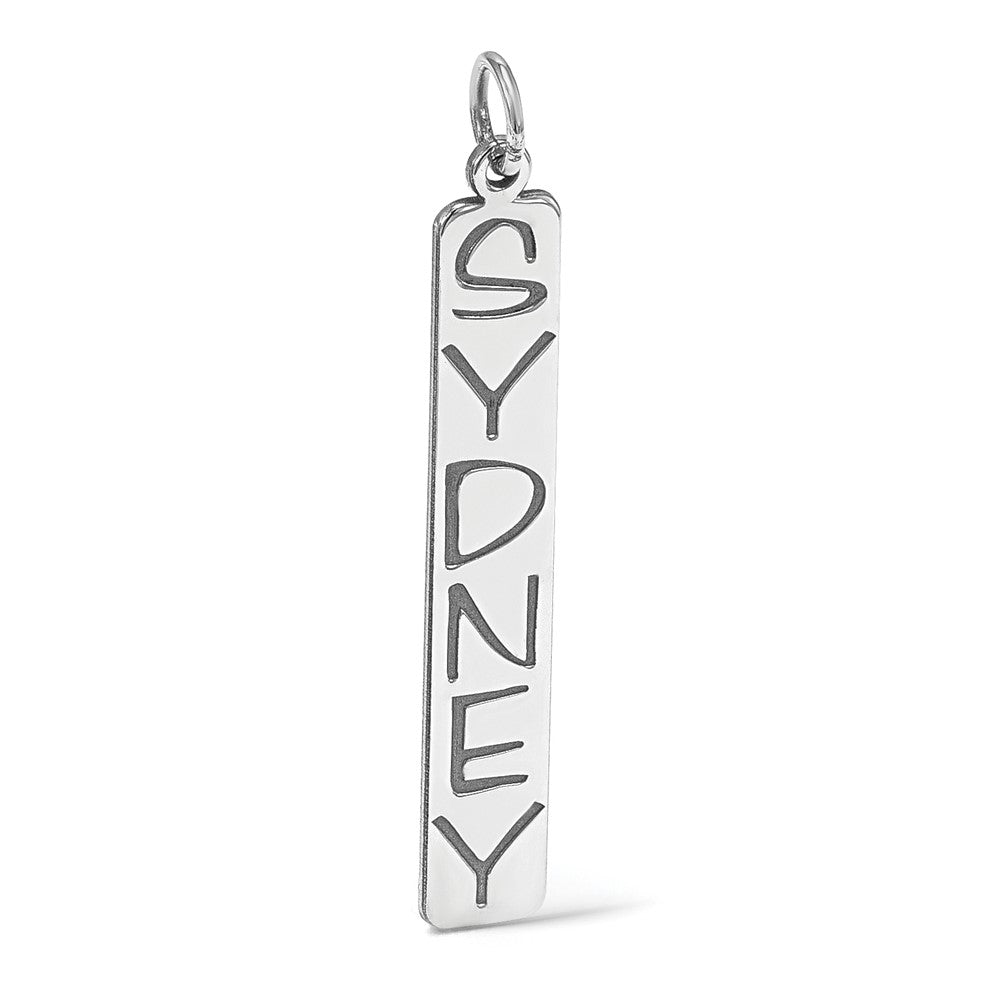 14k White Gold Large  Arial Black New Font Bar Charm
