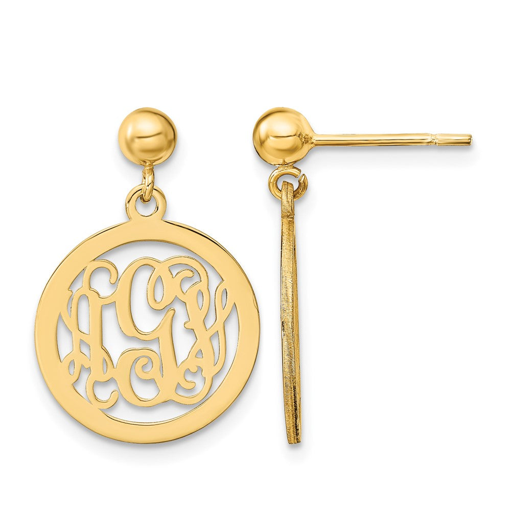 14k Yellow Gold Round Monogram Dangle Earrings