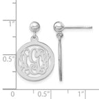 Sterling Silver/Rhodium-plated Round Monogram Dangle Earrings