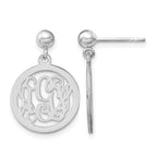Sterling Silver/Rhodium-plated Round Monogram Dangle Earrings