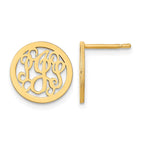 14k Yellow Gold Small Round Monogram Post Earrings