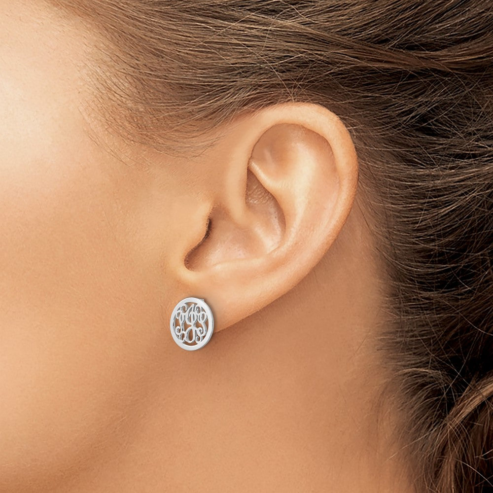 SSilver/Rhodium-plated Small Round Monogram Post Earrings