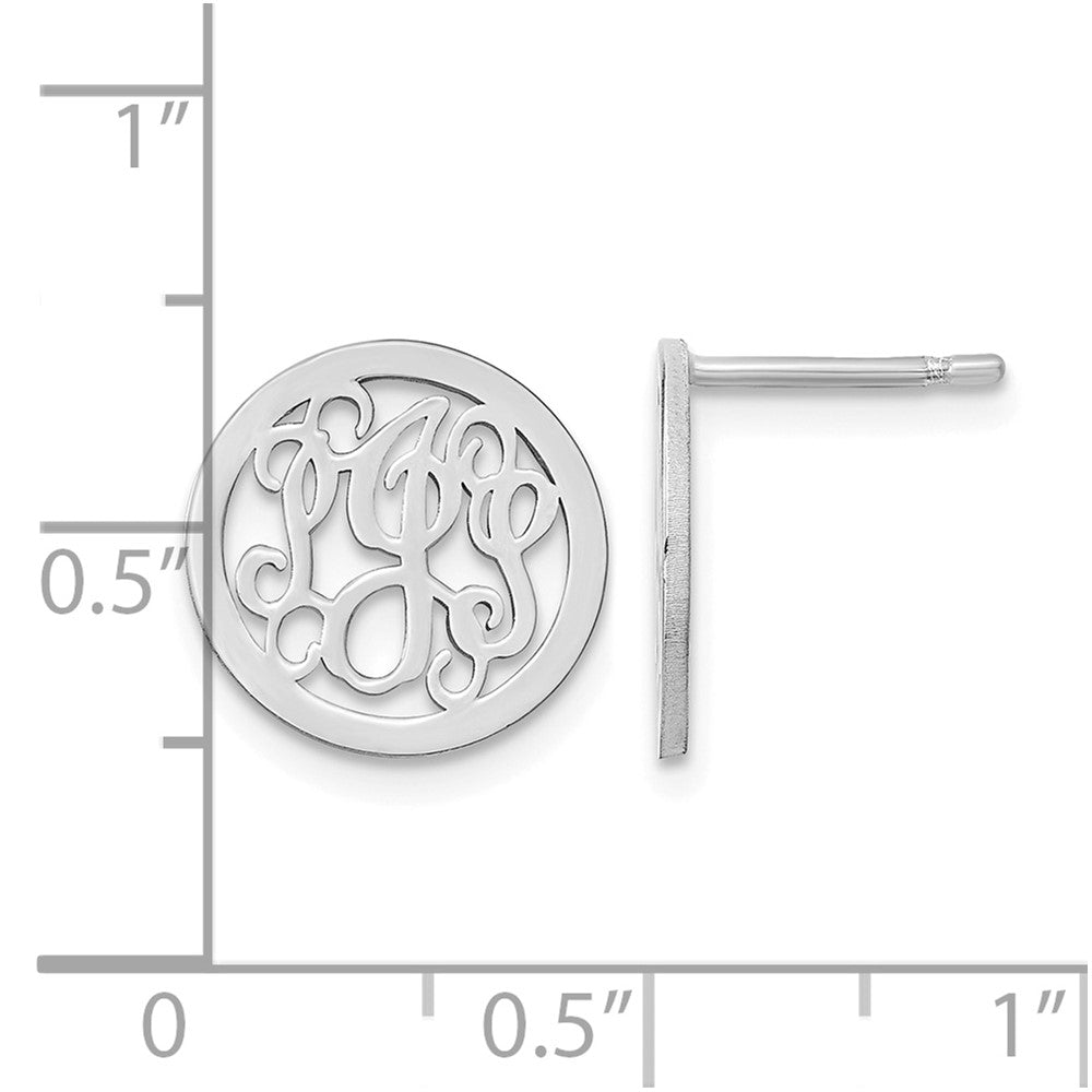 14k White Gold Small Round Monogram Post Earrings