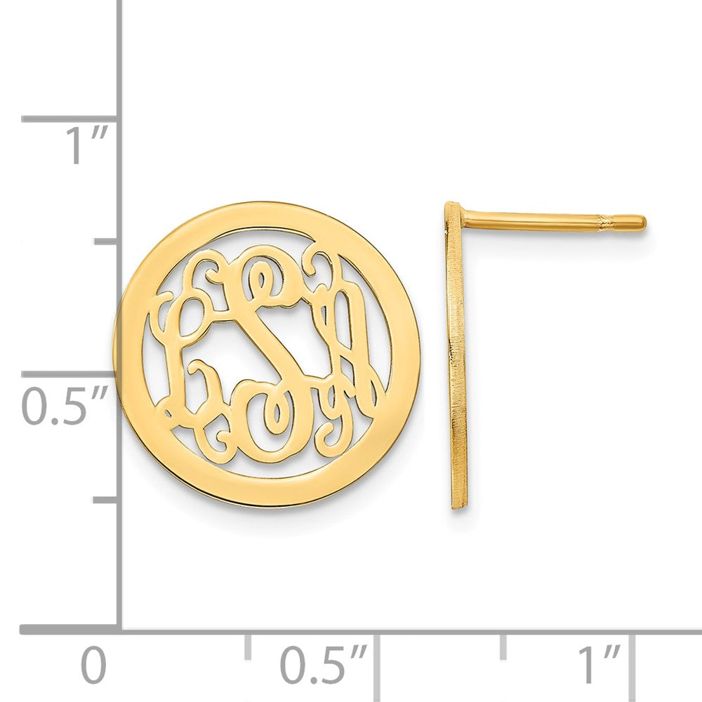 14k Yellow Gold Round Monogram Post Earrings
