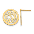 14k Yellow Gold Round Monogram Post Earrings