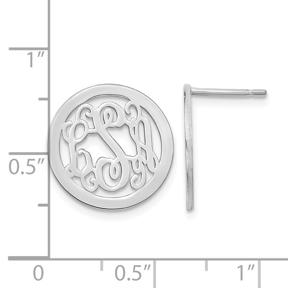 14k White Gold Round Monogram Post Earrings