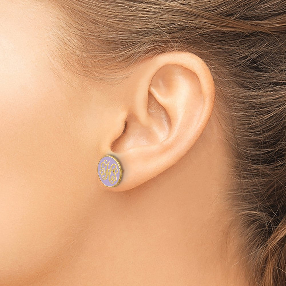 Sterling Silver/Gold-plated Round Monogram w/Epoxy Post Earrings