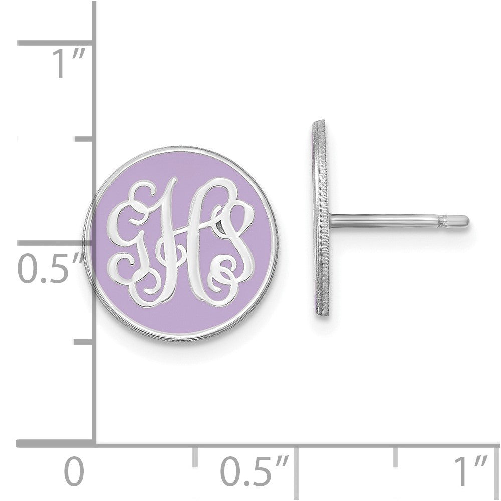 SSilver/Rhodium-plated Round Monogram w/Epoxy Post Earrings