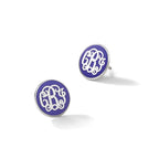 SSilver/Rhodium-plated Round Monogram w/Epoxy Post Earrings