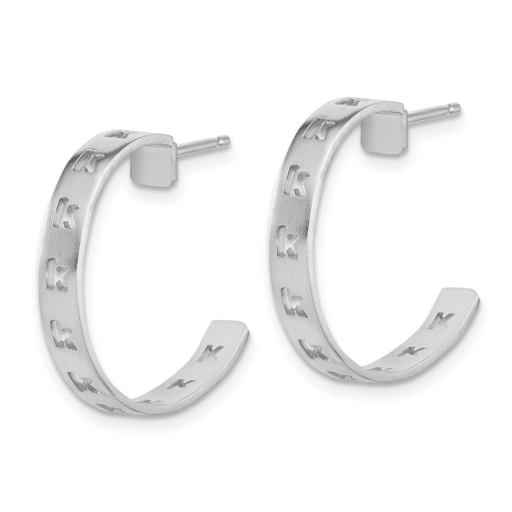 Sterling Silver/Rhodium-plated Brushed Initial Post Hoop Earrings