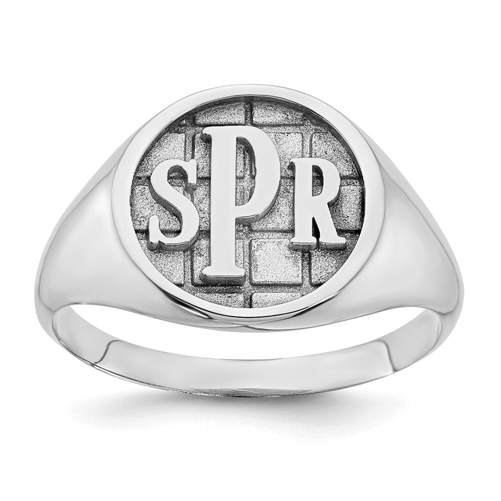 10k White Gold Textured Monogram Signet Ring