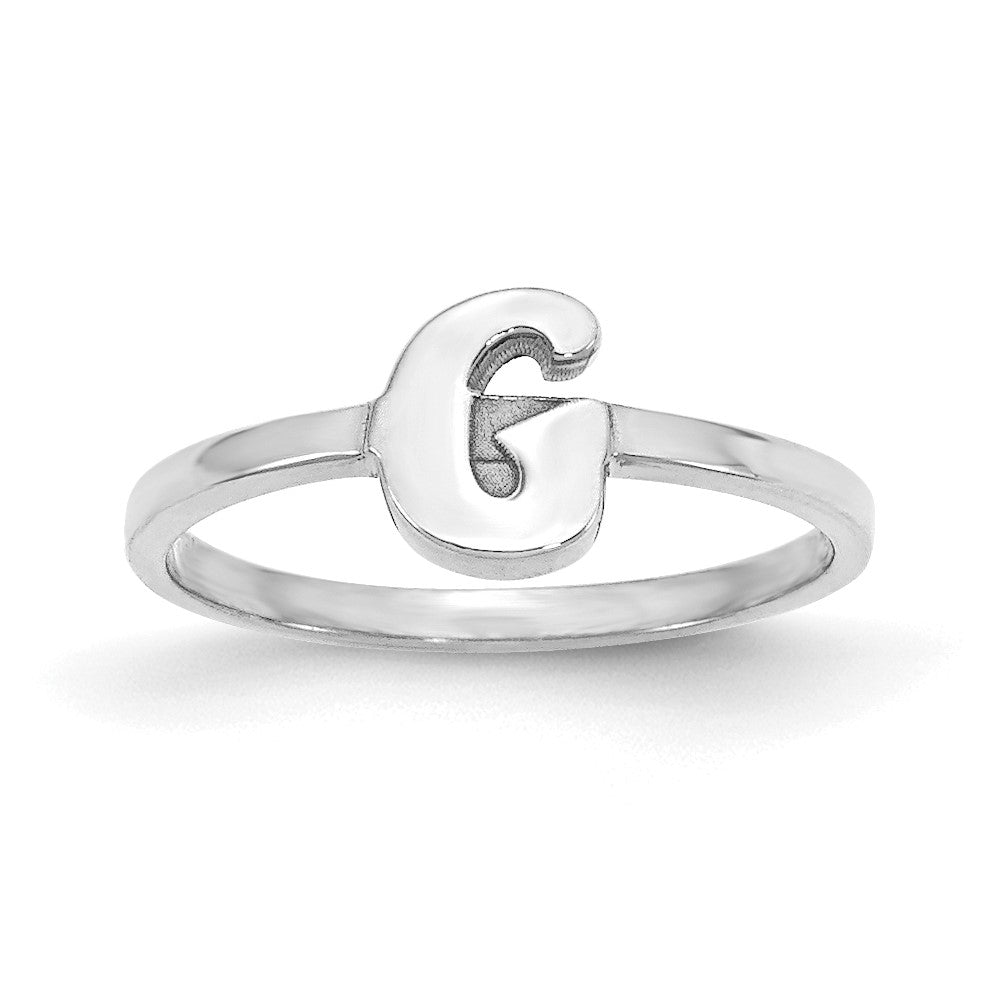 14k White Gold Script or Block Font Initial Ring
