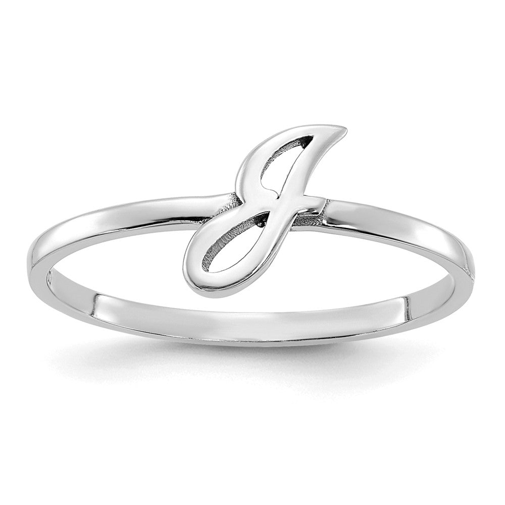 14k White Gold Script or Block Font Initial Ring