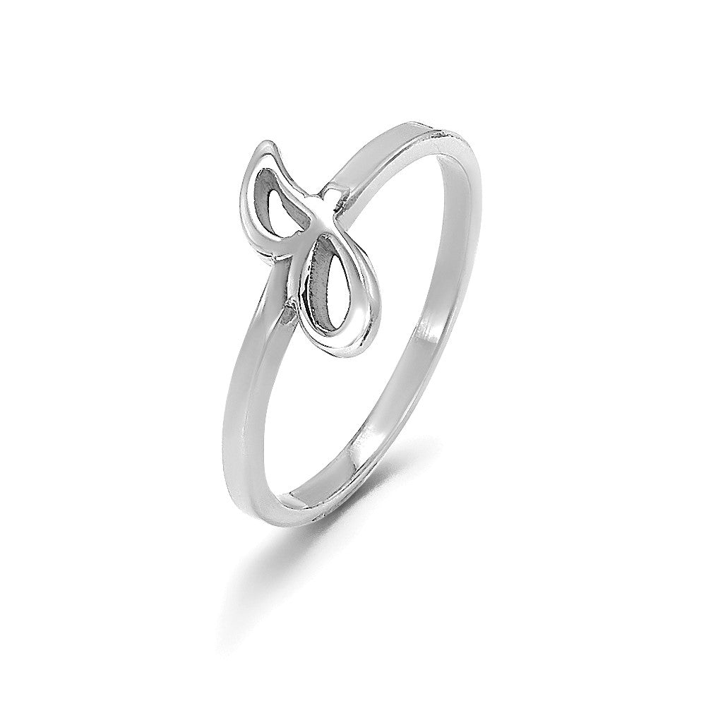 14k White Gold Script or Block Font Initial Ring