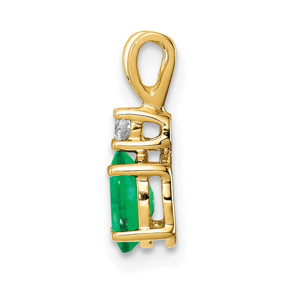 14k 6x4mm Oval Emerald and AA Diamond Pendant