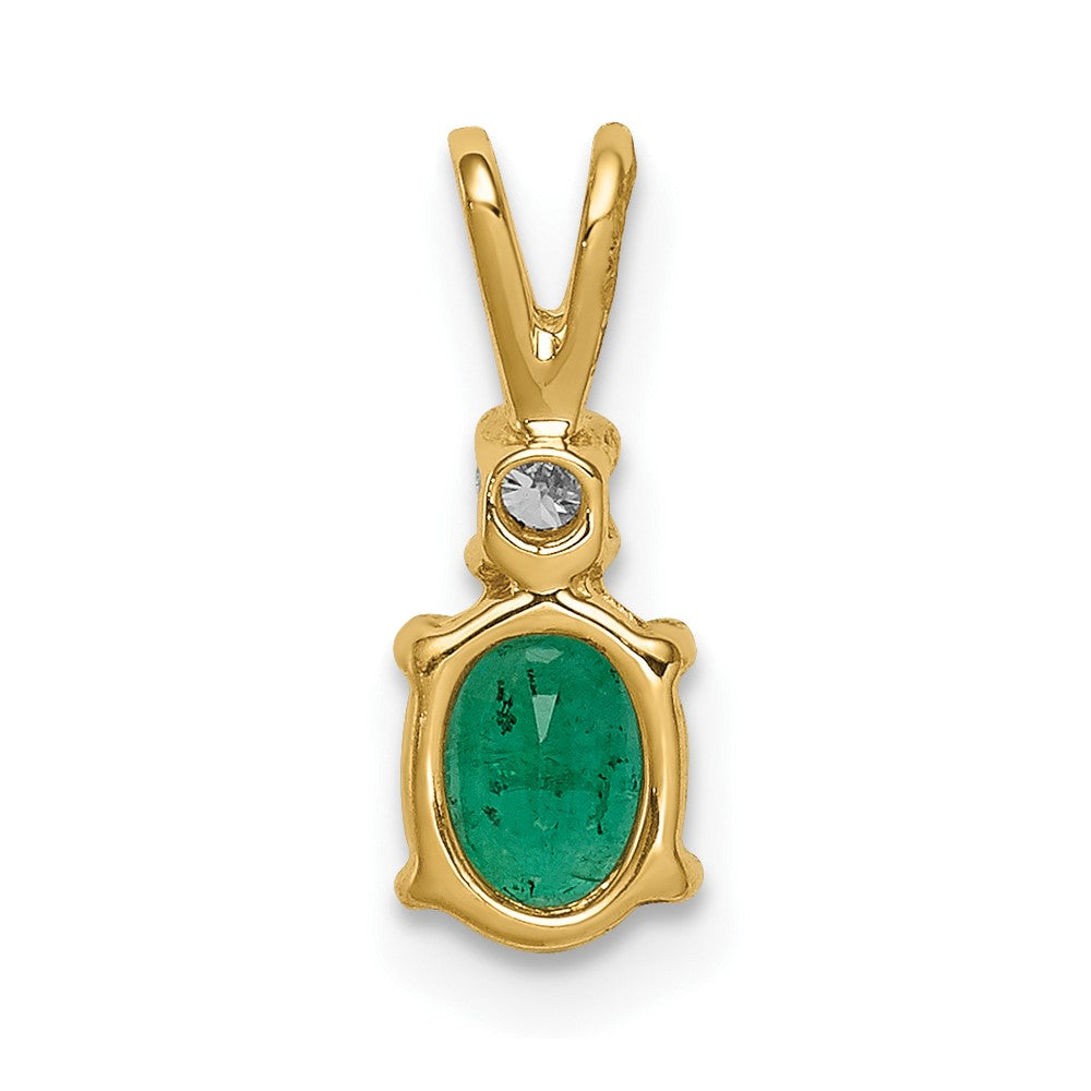 14k 6x4mm Oval Emerald and AA Diamond Pendant
